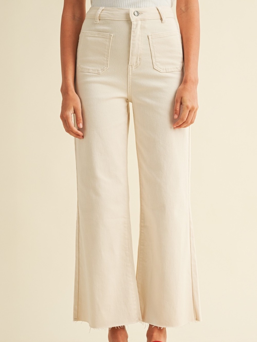 297 - Stretch Wide Leg Denim in Oatmeal